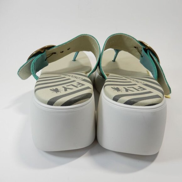 FLY LONDON Dafi SANDALS EU 41 10 10.5 Platform Wedge Thong Turquoise Leather NEW - Picture 8 of 15